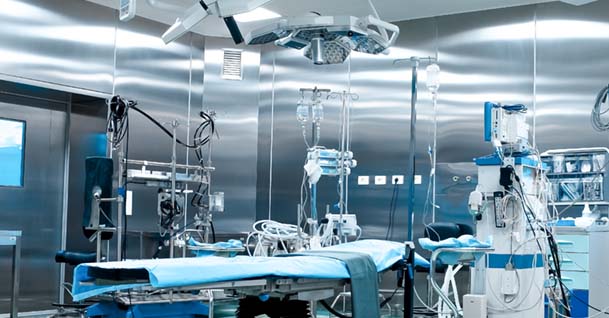 A hospital surgery with many medical devices